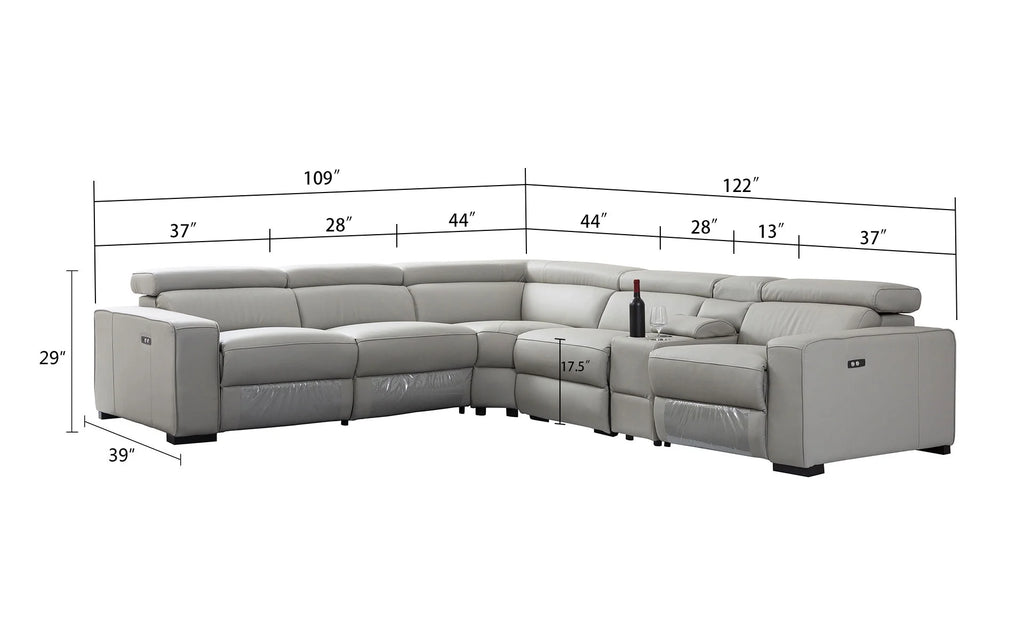 Light Grey Top Grain Leather Sectional with Power Recliners G743