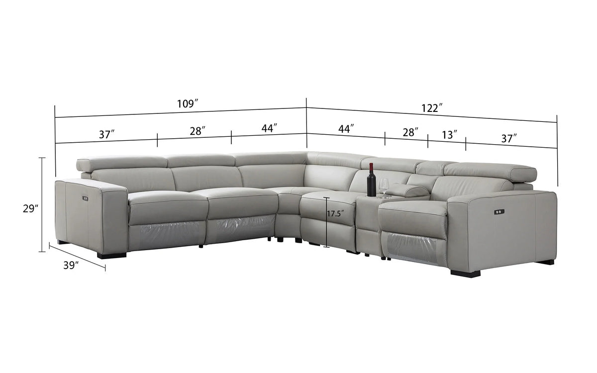 Light Grey Top Grain Leather Sectional with Power Recliners G743