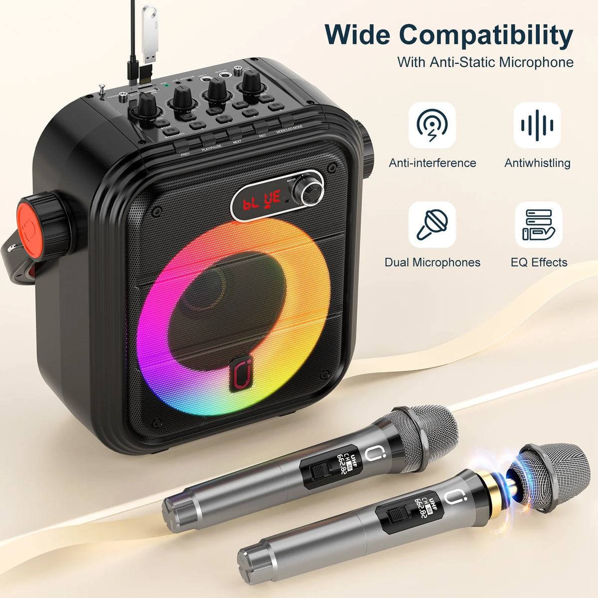 Karaoke Machine with 2 Microphones Bluetooth Speaker B89330