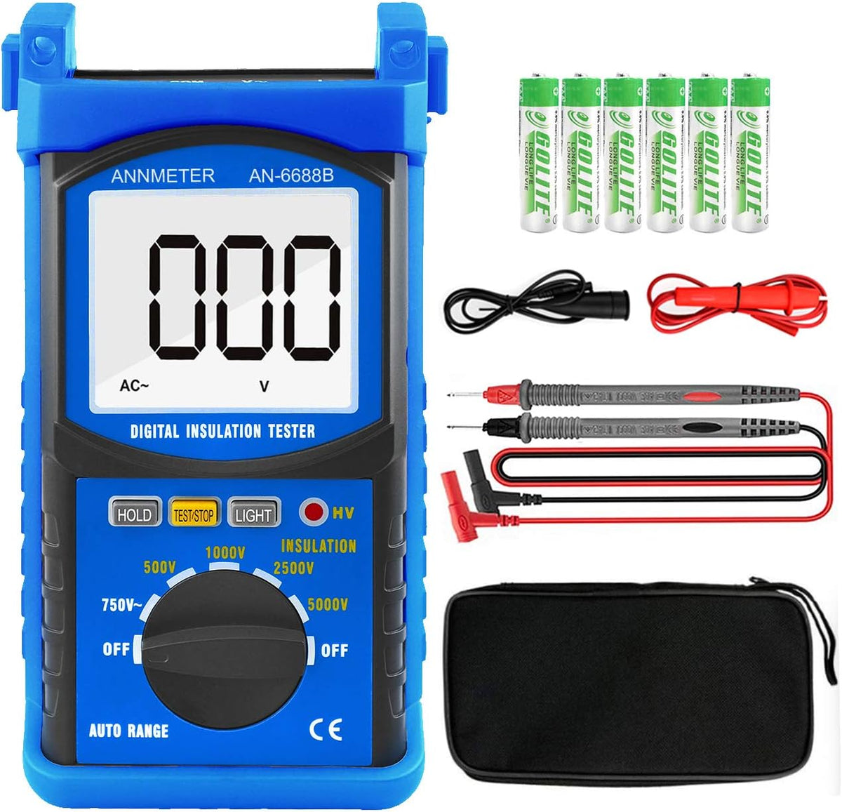 Digital Insulation Resistance Tester 5000V 200G ohms Auto Ranging Voltmeter D807389