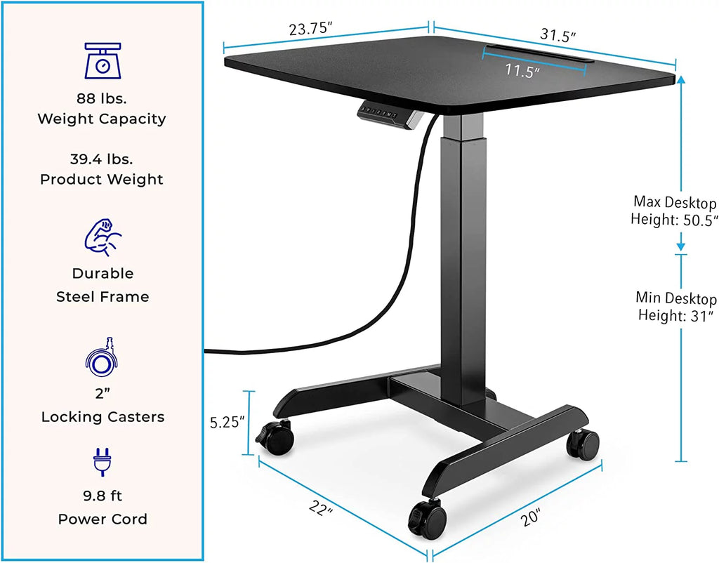 Extra Large Height Adjustable Rolling Electric Podium Desk with Wheels, Black O7614