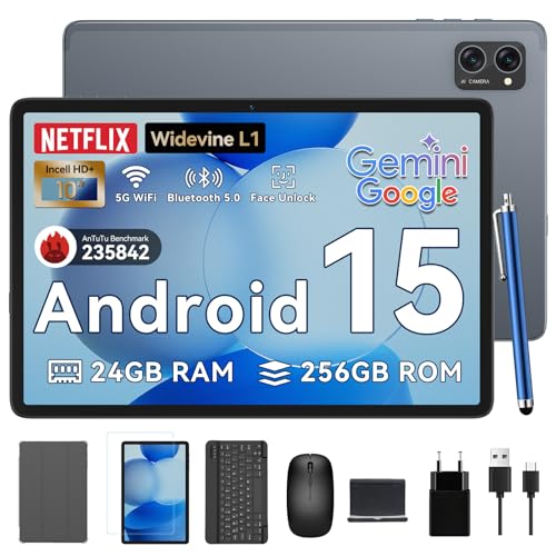 Android 15 Tablet 10.1 Inch 24GB RAM 256GB ROM 2 in 1 with Keyboard H324