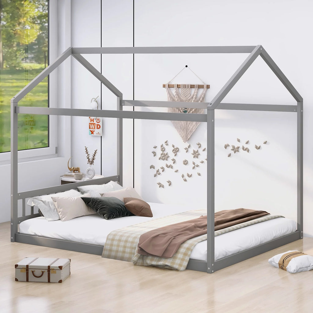 Queen Size Wood Tent Bed with Roof Z5511