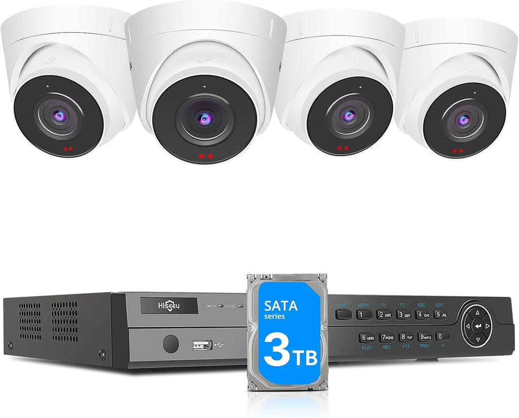 5MP PoE Security Camera System with 3TB Hard Drive, 8 Channel NVR and 4 Dome IP Cameras M1308