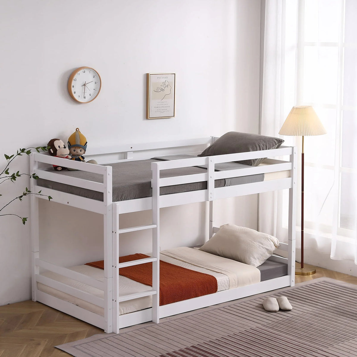 White Twin Over Twin Bunk Bed with Guard Rails M4335