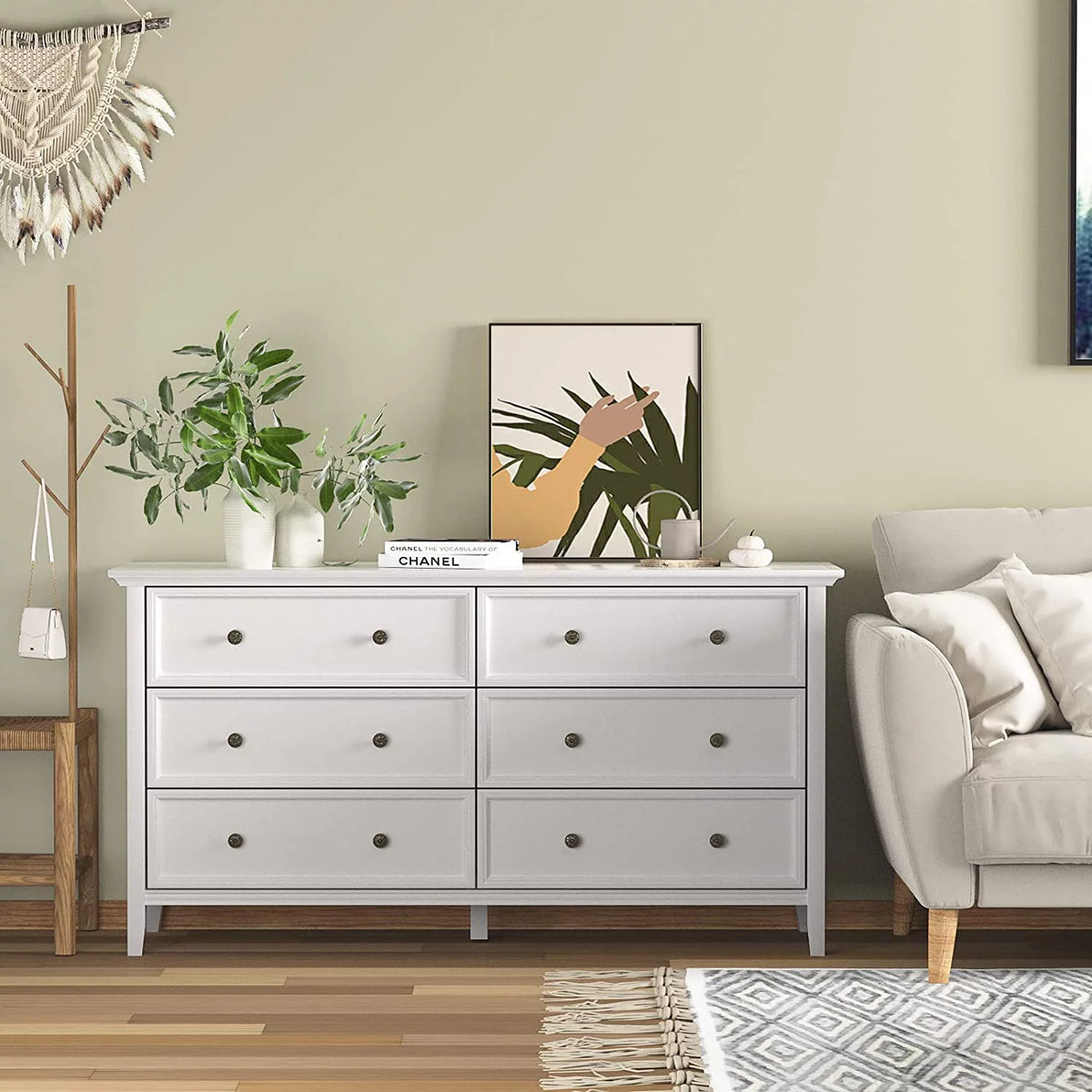 White 6 Drawer Solid Wood Dresser P9396