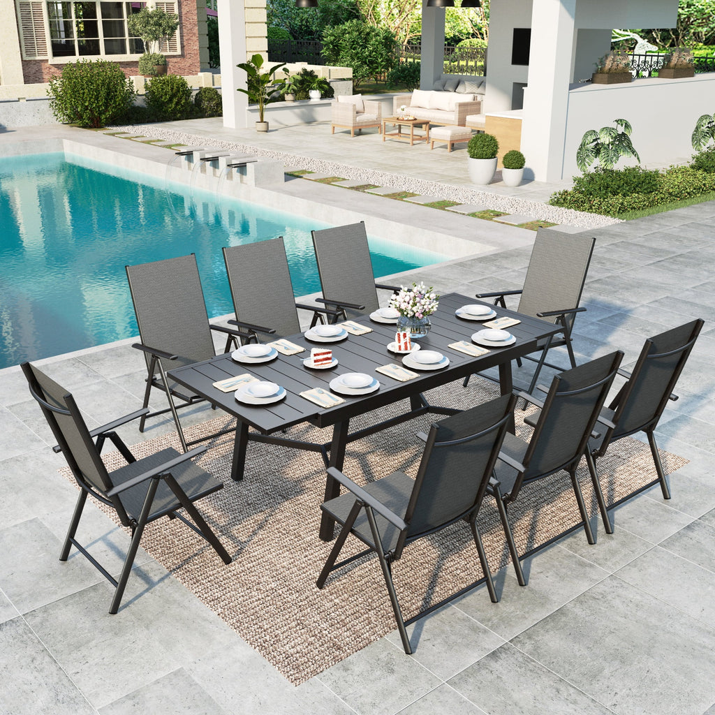 9-Piece Black Outdoor Dining Set with Expandable Table C1930