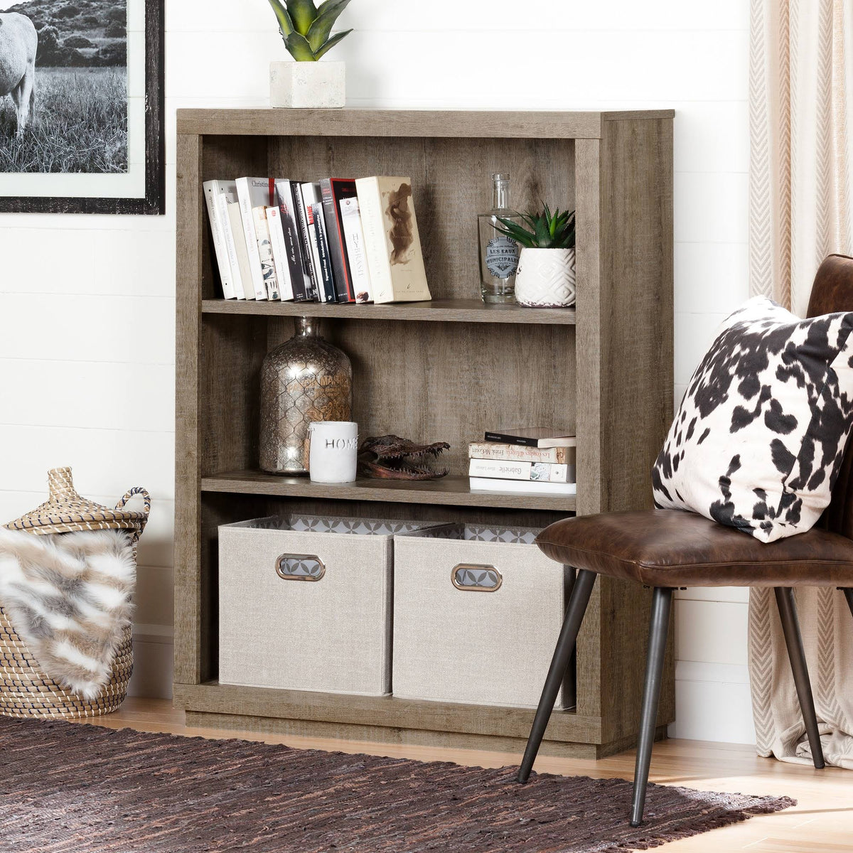 3 Shelf Weathered Oak Bookcase X39071