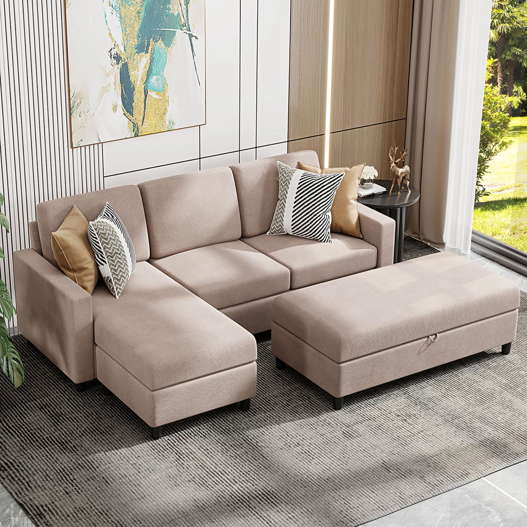 Linen Fabric L-Shaped Sectional Sofa F84607