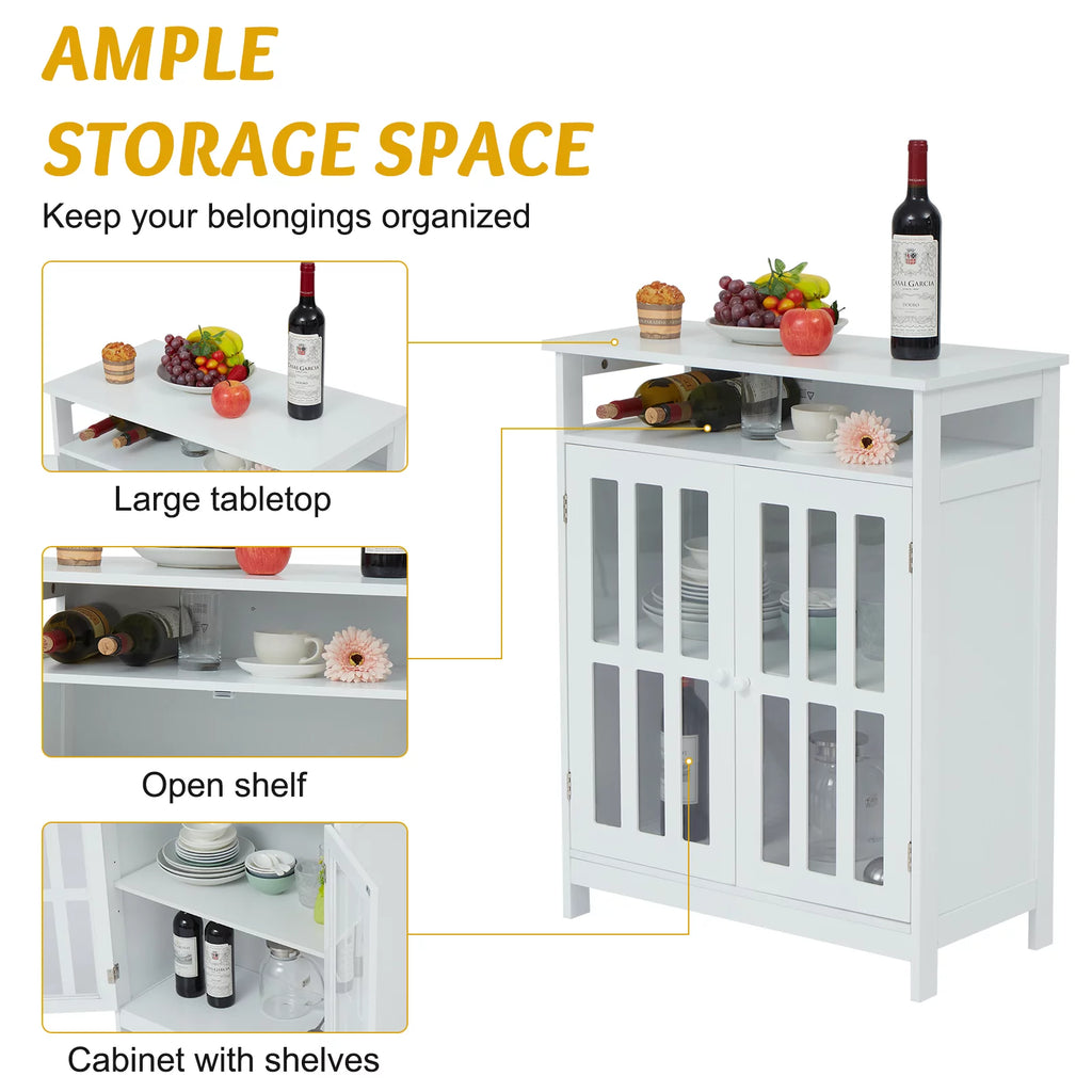 White Wooden Sideboard Cabinet with Open Shelf K10536