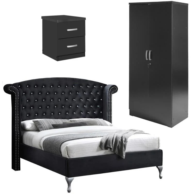 3-Piece Full Bed Armoire Wardrobe Cabinet and Nightstand L198