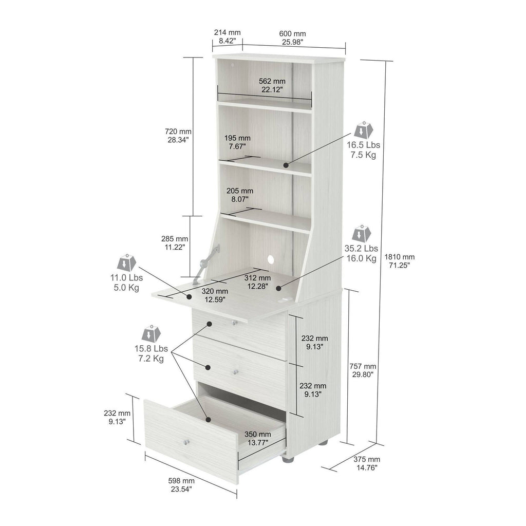 Washed Oak 3-Shelf Bookcase D875709