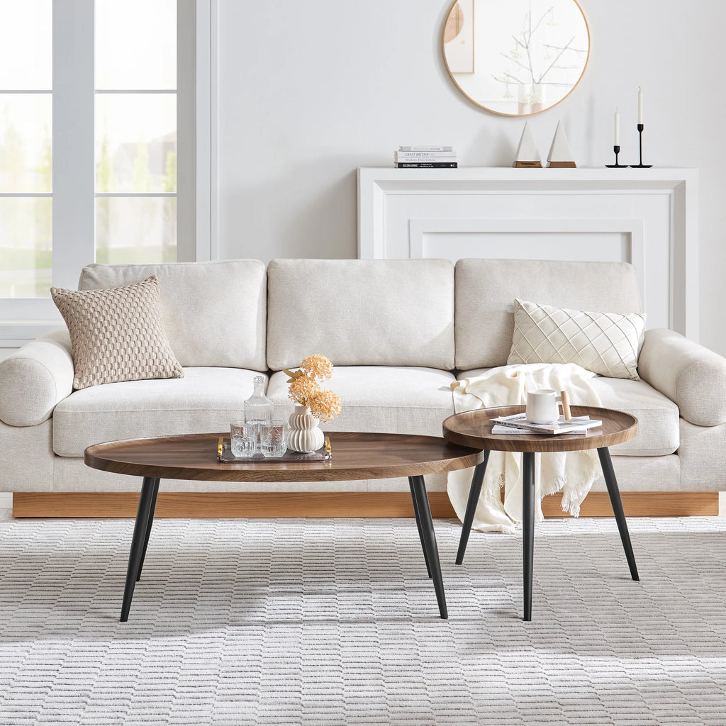 2 Piece Walnut Coffee Table Set with Black Metal Legs A31028