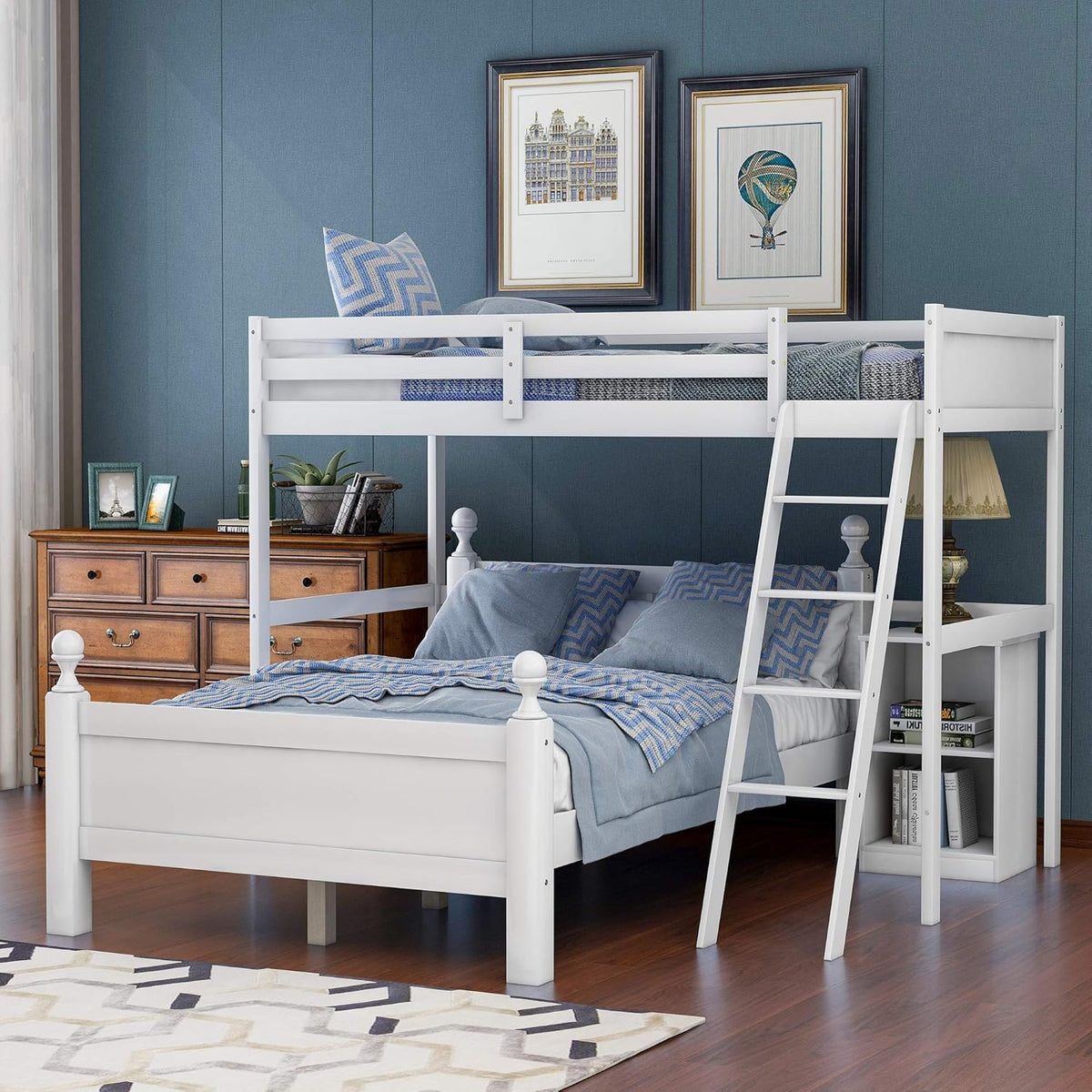 Wood Twin Over Full Loft Bed with Cabinet and Ladder M83930