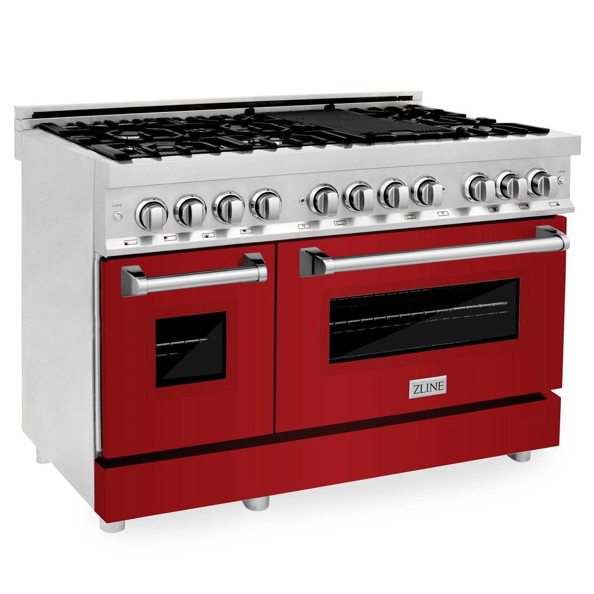 48 In. 6.0 cu. ft. Gas Range with Gas Stove and Gas Oven in Stainless Steel with Red Gloss Doors B2995