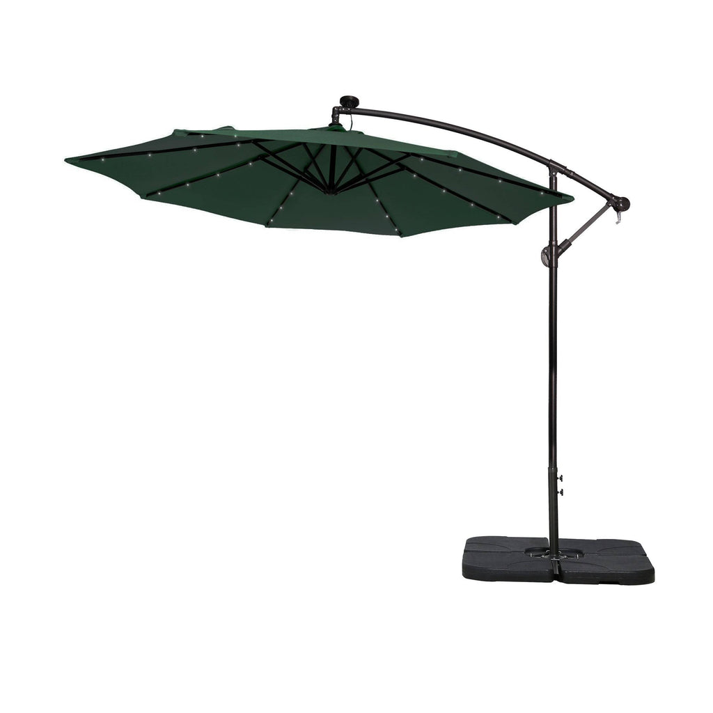 10 ft. Cantilever Hanging Patio Umbrella with Solar LED and Base Weights, Dark Green X88108