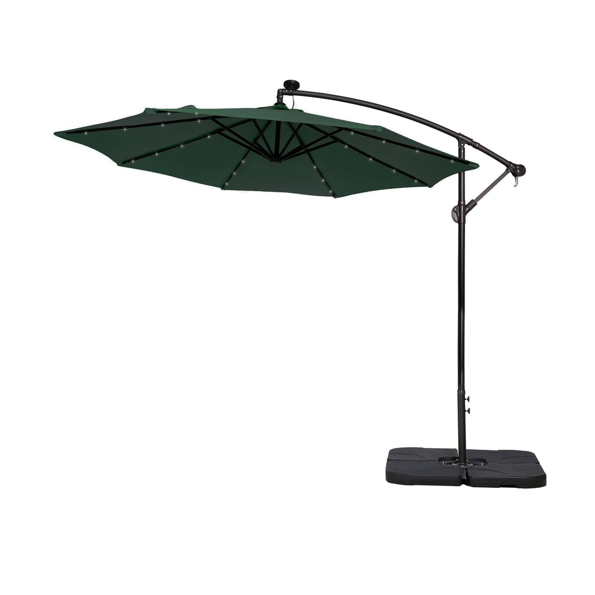 10 ft. Cantilever Hanging Patio Umbrella with Solar LED and Base Weights, Dark Green X88108