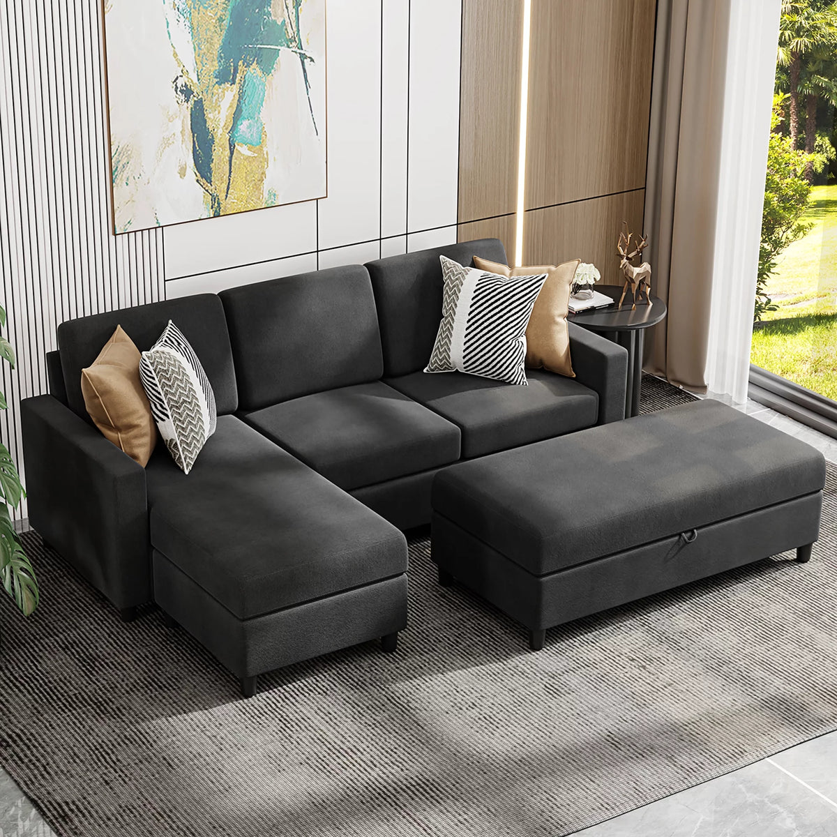 Linen Fabric L-Shaped Sectional Sofa F84607