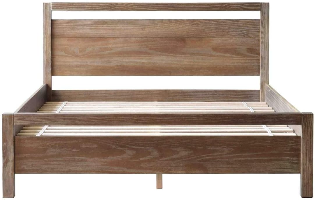 Queen Size Solid Wood Platform Bed Brushed White A45956