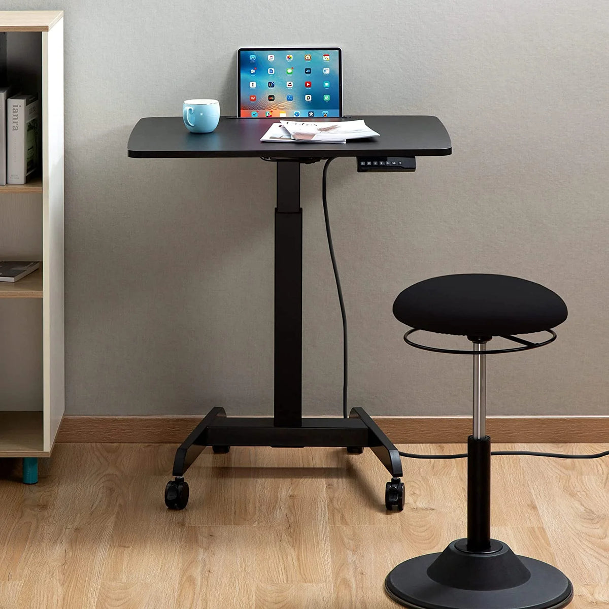 Extra Large Height Adjustable Rolling Electric Podium Desk with Wheels, Black O7614