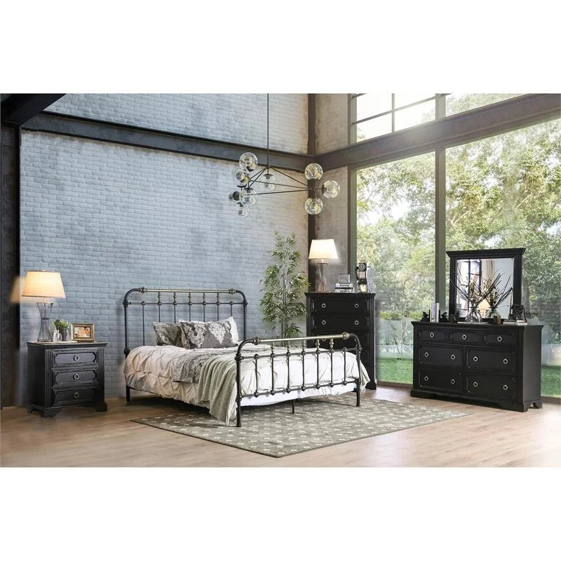 King Metal Spindle Bed Antique Black G303978