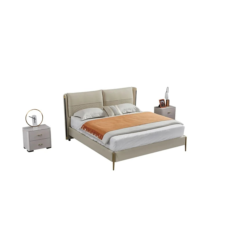 Cream Leather & Metal Cal King Bed V83454