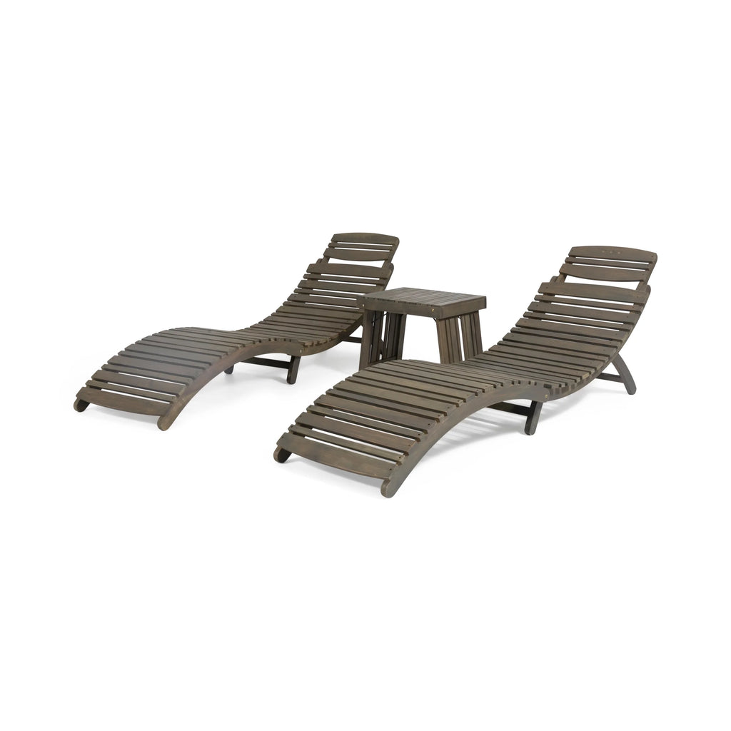 Gray Acacia Wood Outdoor Chaise Lounge Set of 2 E663