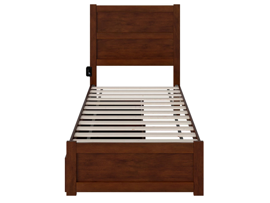 Twin Wood Platform Bed with Headboard Footboard & 2 Storage Drawers, Walnut X165