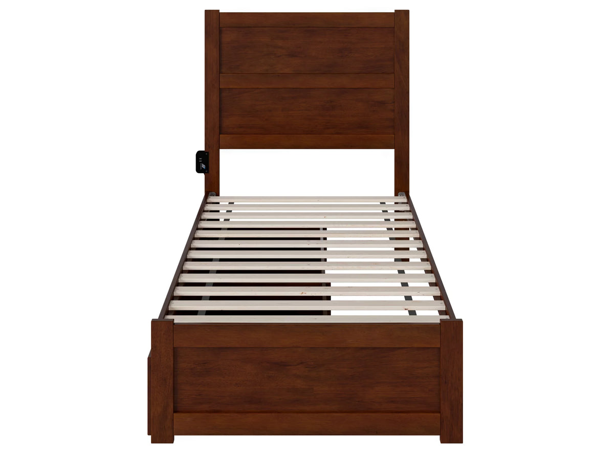 Twin Wood Platform Bed with Headboard Footboard & 2 Storage Drawers, Walnut X165