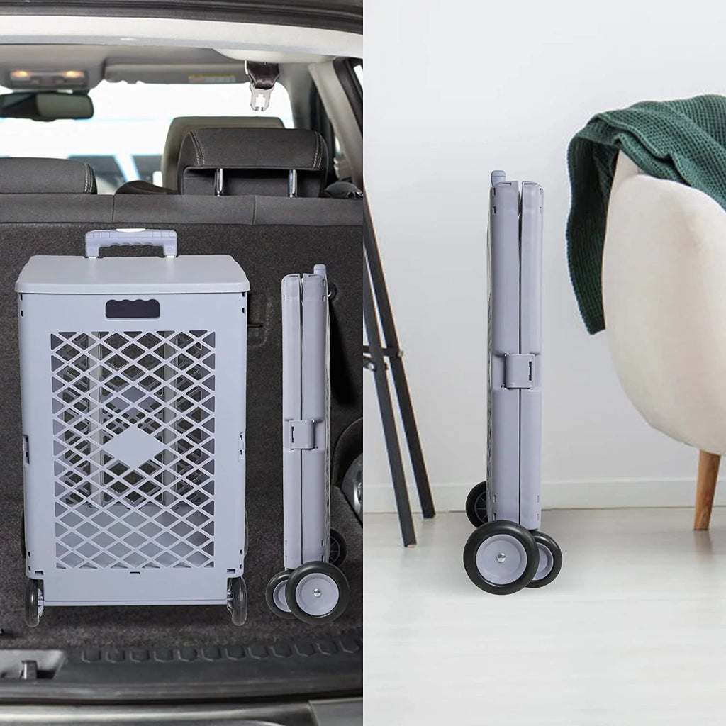 Foldable Rolling Crate with Lid Wheels, Gray T2855