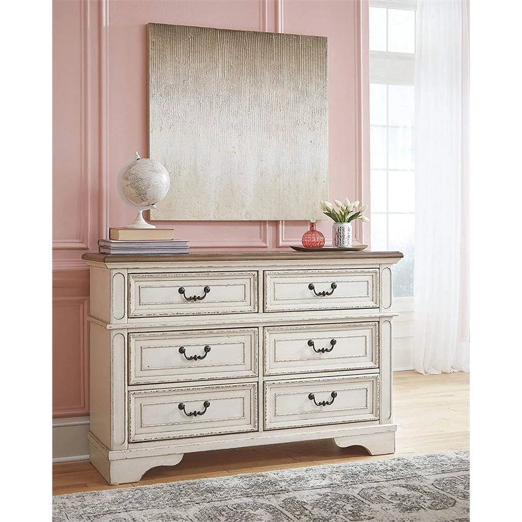 White and Brown 6 Drawer Double Dresser V769403