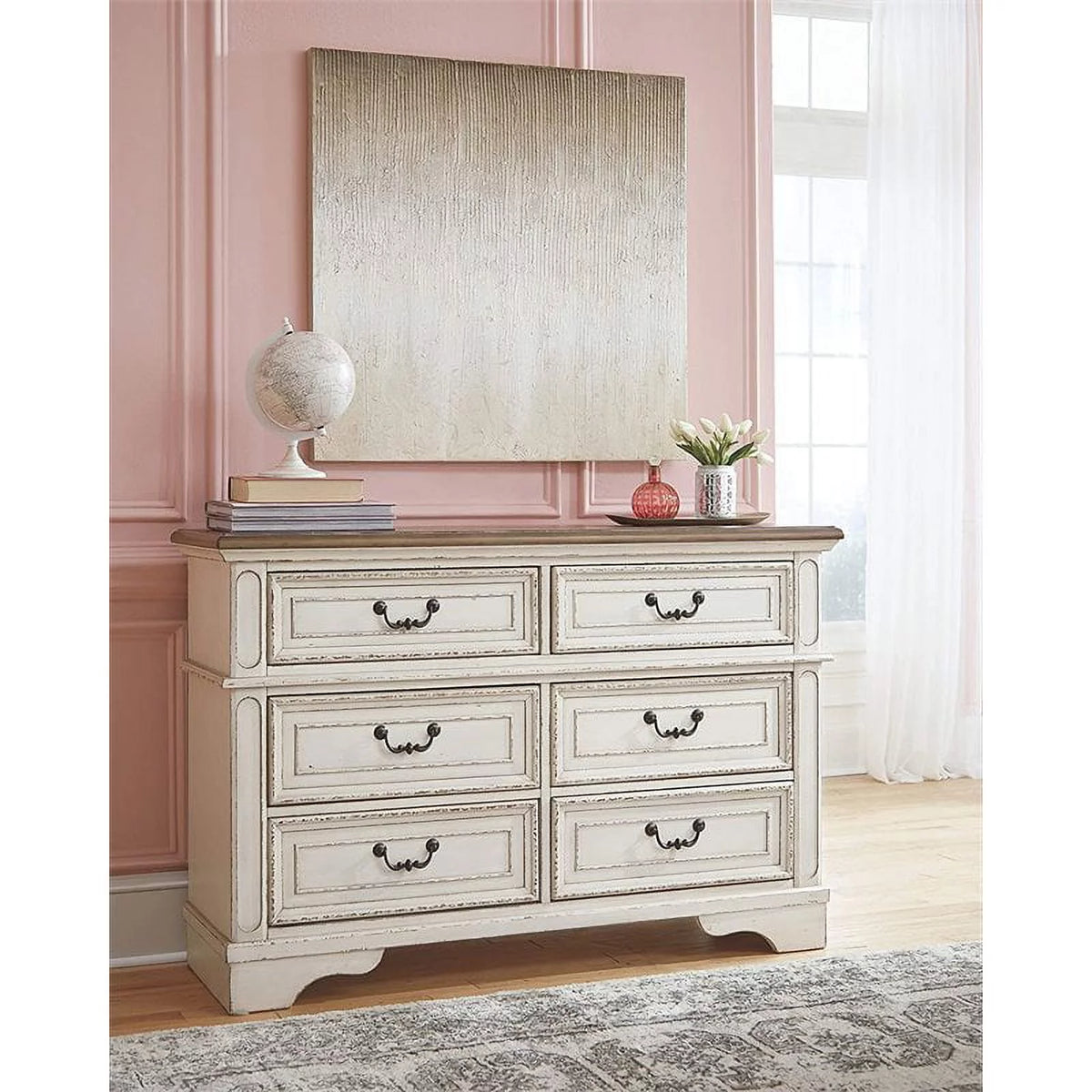 White and Brown 6 Drawer Double Dresser V769403