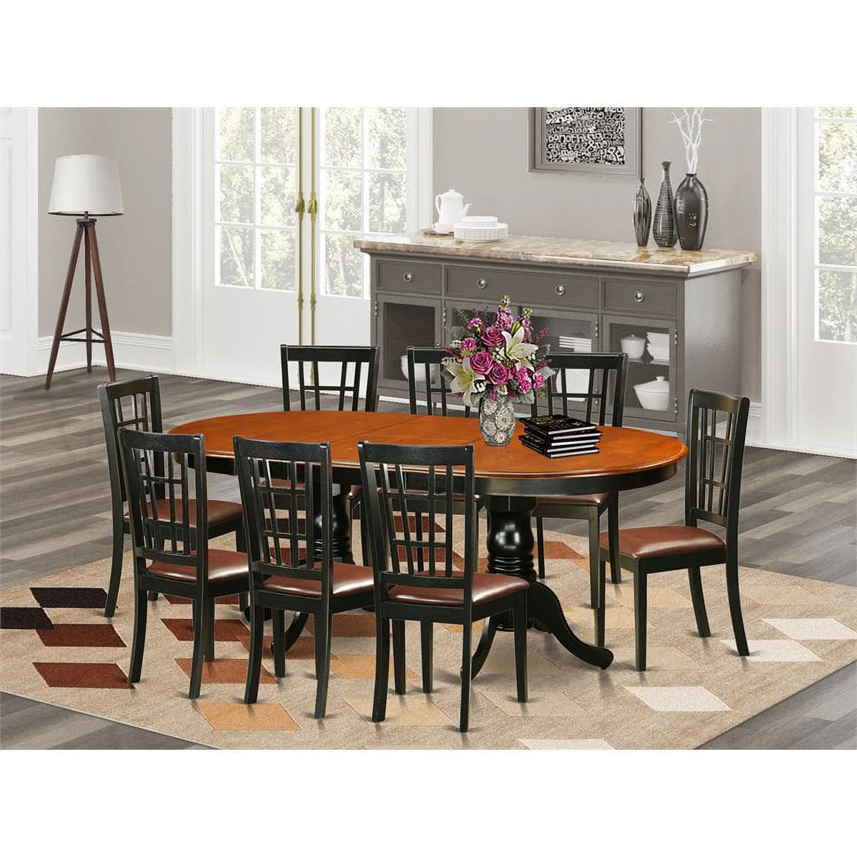 9-piece Wood Dining Table and Chair Set in Black W527279