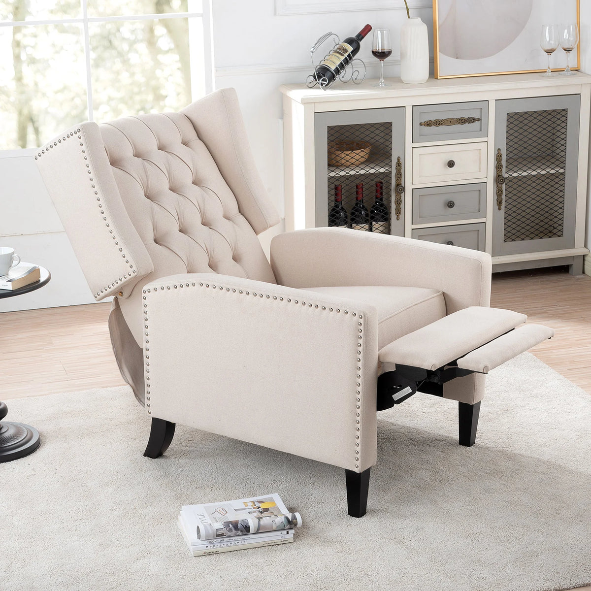 Beige Manual Wing Chair Recliner F444791
