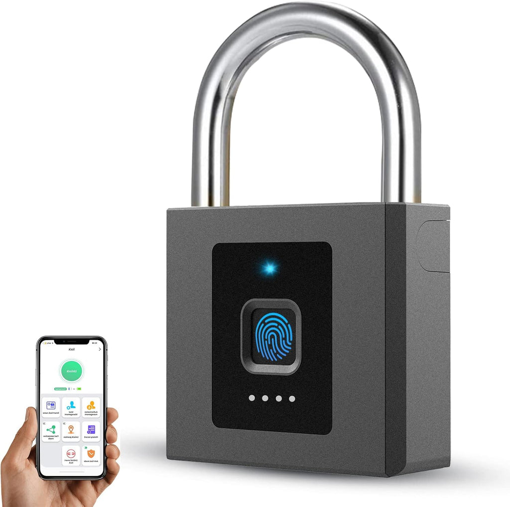Fingerprint Padlock, Large Size Smart Lock, Bluetooth Padlock with Keyless Biometric, Waterproof for Warehouse, Gym, Cabinets, Office Pack of 2 X6377