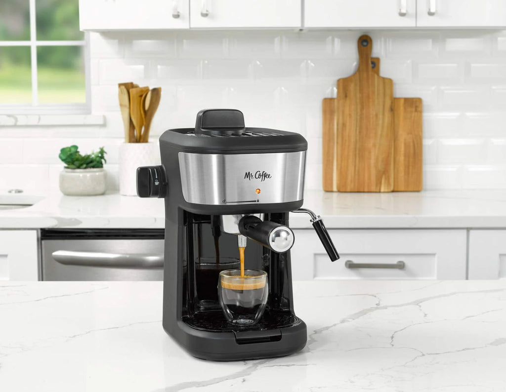 Single Serve Espresso and Cappuccino Machine with Milk Frothing Pitcher, 20 oz, Stainless Steel, Black V3407
