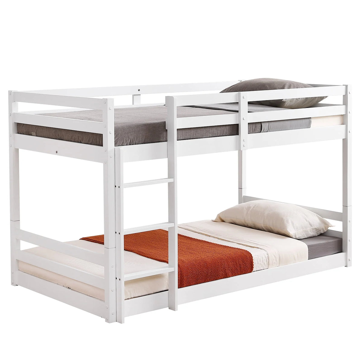 White Twin Over Twin Bunk Bed with Guard Rails M4335