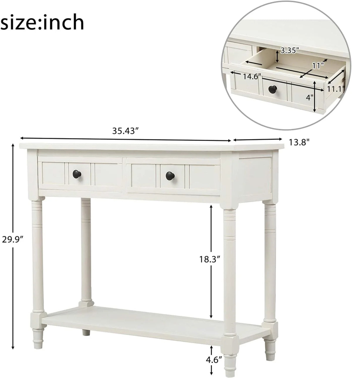 Small Ivory White Console Table with Drawers Q4088