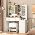 White Vanity Desk with Sliding Mirror and Lights Q252