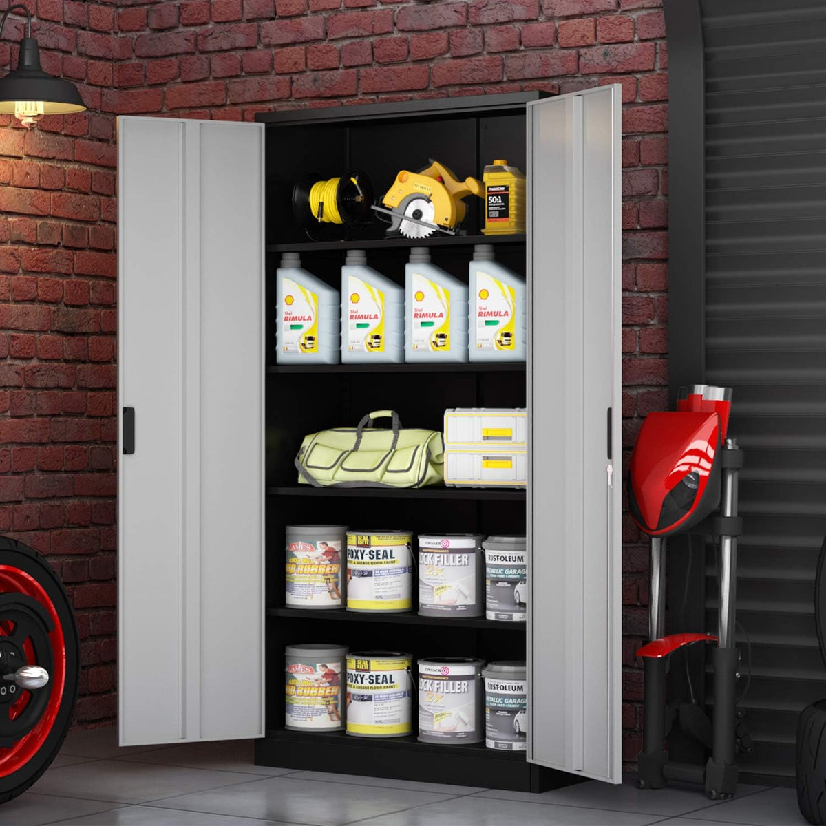 Metal Storage Cabinet with Locking Doors and 4 Adjustable Shelves M150829