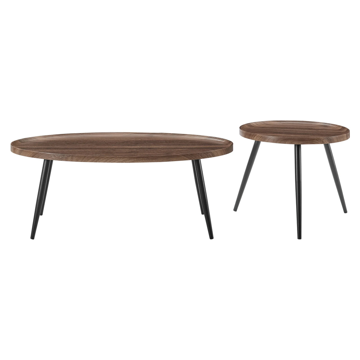 2 Piece Walnut Coffee Table Set with Black Metal Legs A31028