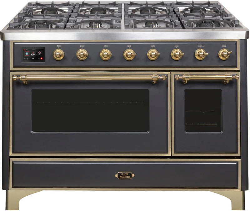 48 Dual Fuel Natural Gas Range Matte Graphite Brass Trim F584