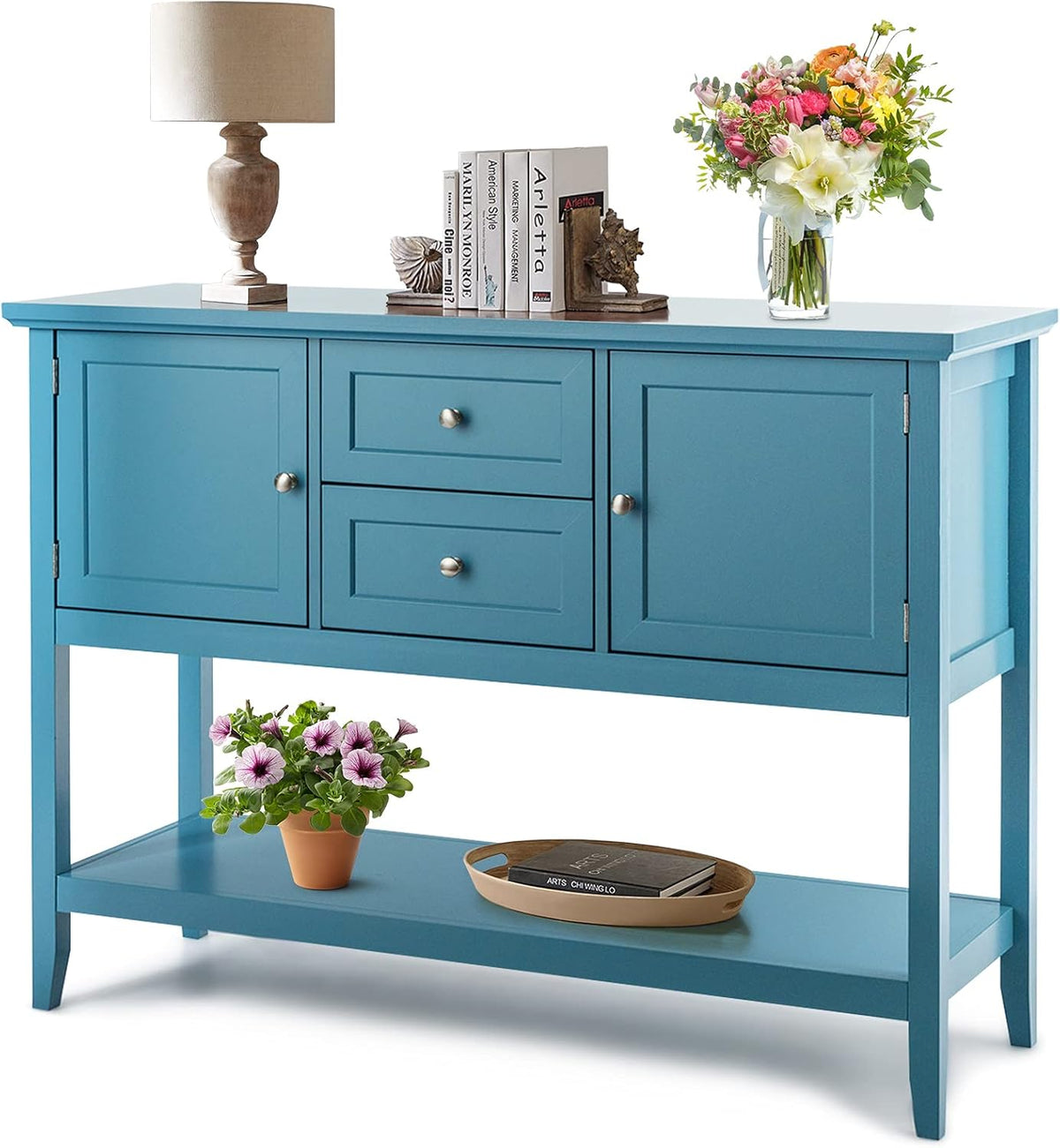Wood Sideboard Buffet Cabinet with Storage, Drawers & Open Shelf W36834