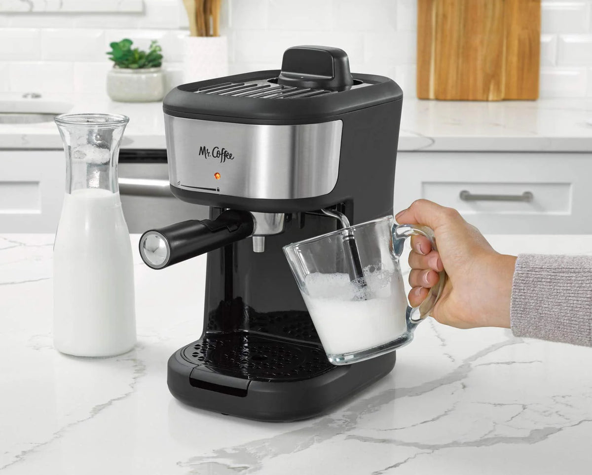 Single Serve Espresso and Cappuccino Machine with Milk Frothing Pitcher, 20 oz, Stainless Steel, Black V3407