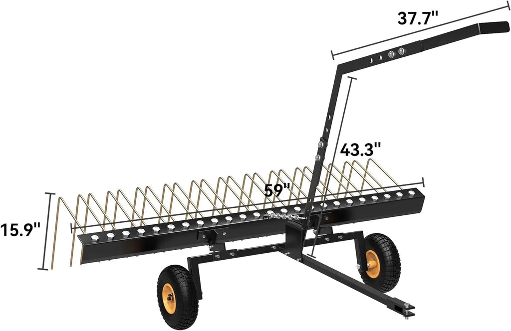 60in Pine Straw Steel Landscape Rake with Wheels Y23436