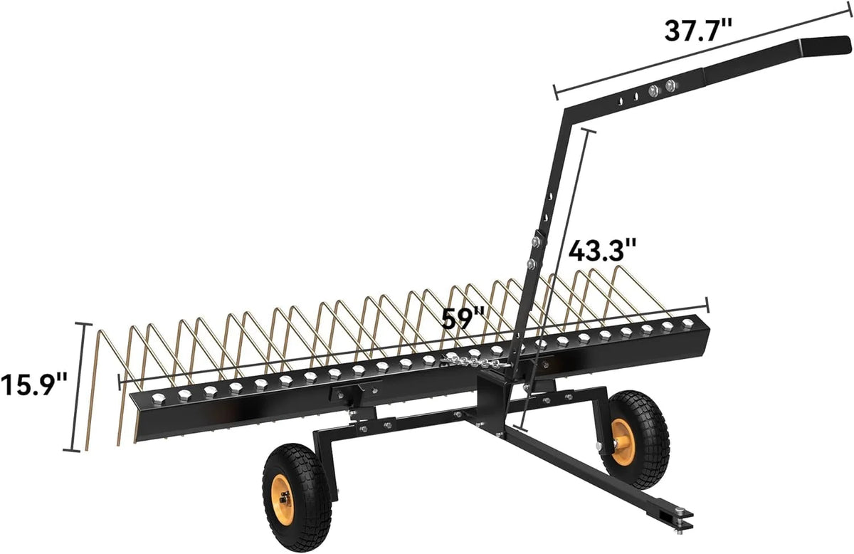 60in Pine Straw Steel Landscape Rake with Wheels Y23436