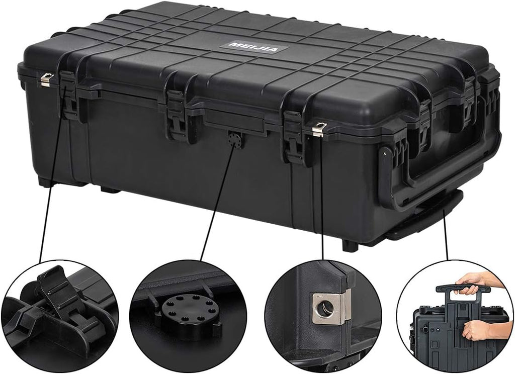 Portable Rolling Waterproof Hard Case with Wheels and Retractable Pull Handle, Black Y313