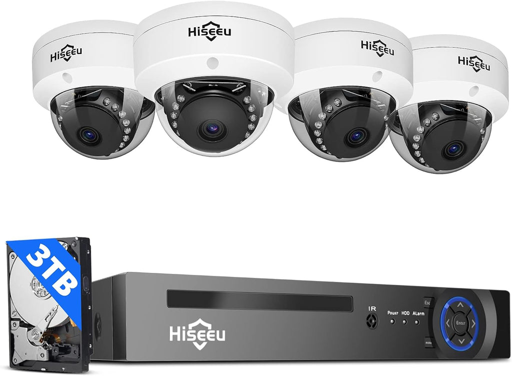 5MP PoE Security Camera System with 3TB Hard Drive, 8 Channel NVR and 4 Dome IP Cameras M1308