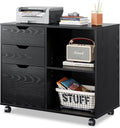 White 3-Drawer Wood Mobile File Cabinet with Storage Shelves W4296