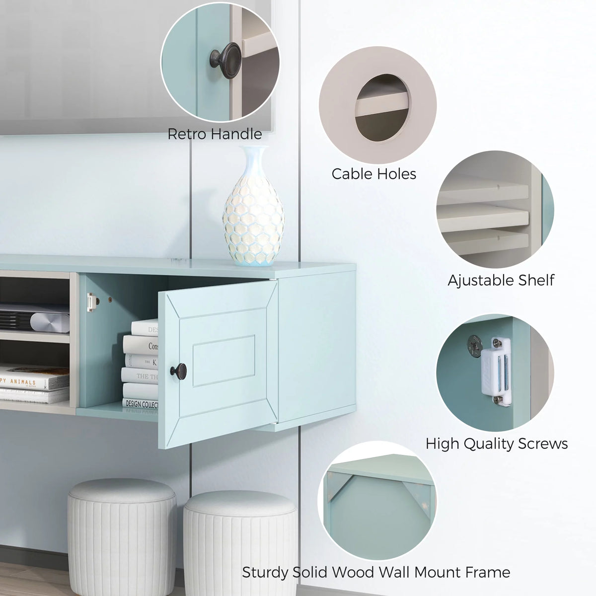 Beige Floating Wall Mounted TV Stand with Storage Cabinets T62758